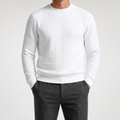Reuben | Mens Sweatshirt Checkered Crewneck Pullover Warm Knit Sweater, White