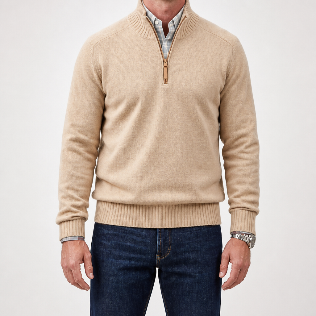 Reuben | Mens Jumper Knitted Stand Collar Warm Winter Sweater, Apricot