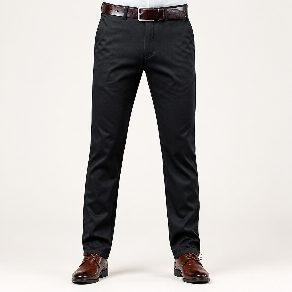 Reuben | Mens Work Straight Leg Business Casual Fleece Lined Trousers, Black 2
