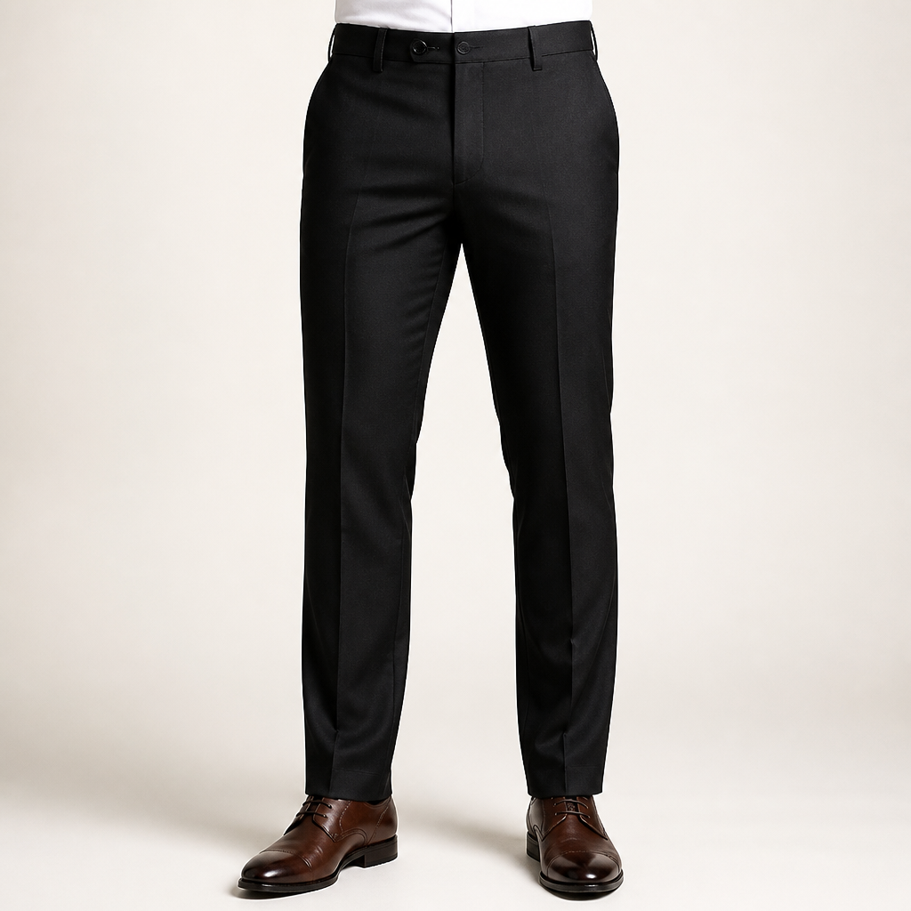 Reuben | Mens Work Straight Leg Business Casual Fleece Lined Trousers, Black 3