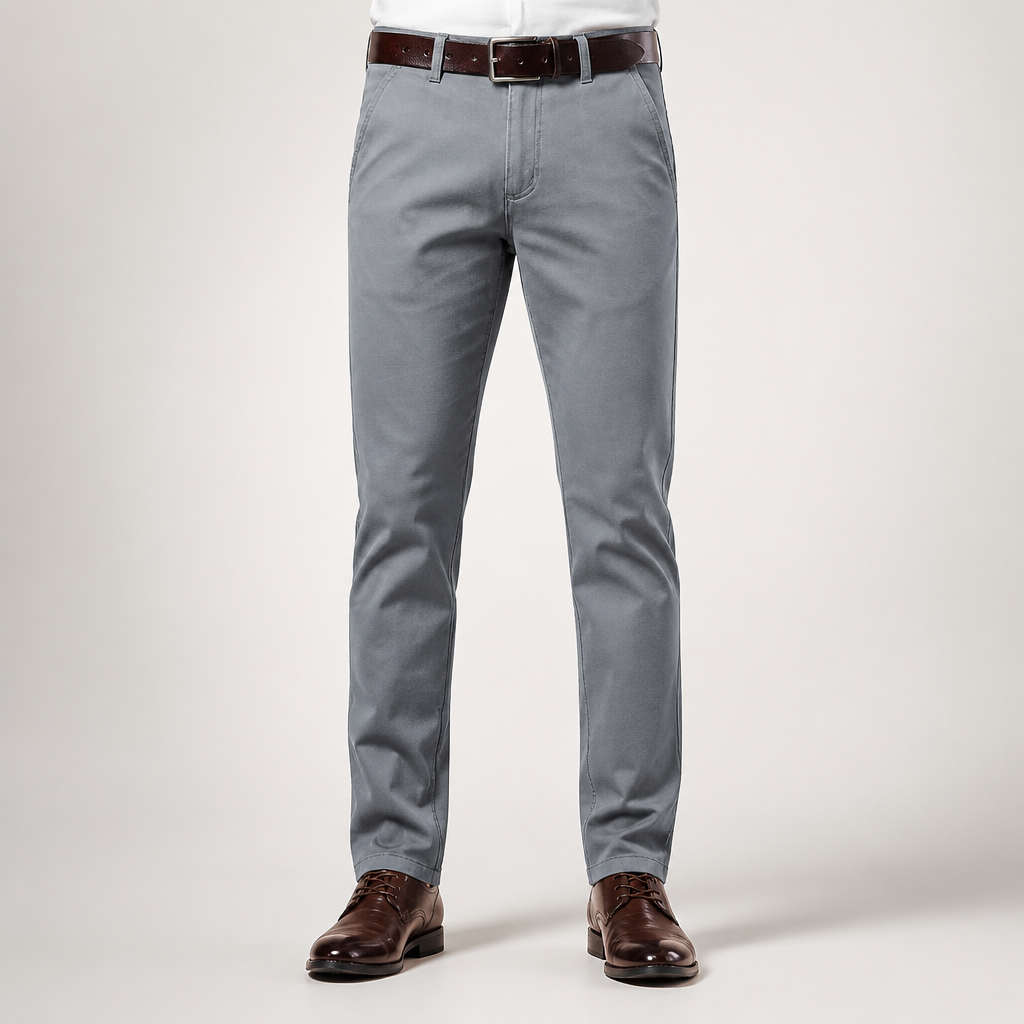Reuben | Mens Work Straight Leg Business Casual Fleece Lined Trousers, Grey