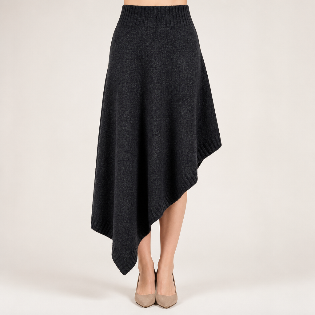 Reuben | Womens Knitted Two Piece Set Jumper Skirt V Neck Loungewear Set, Black