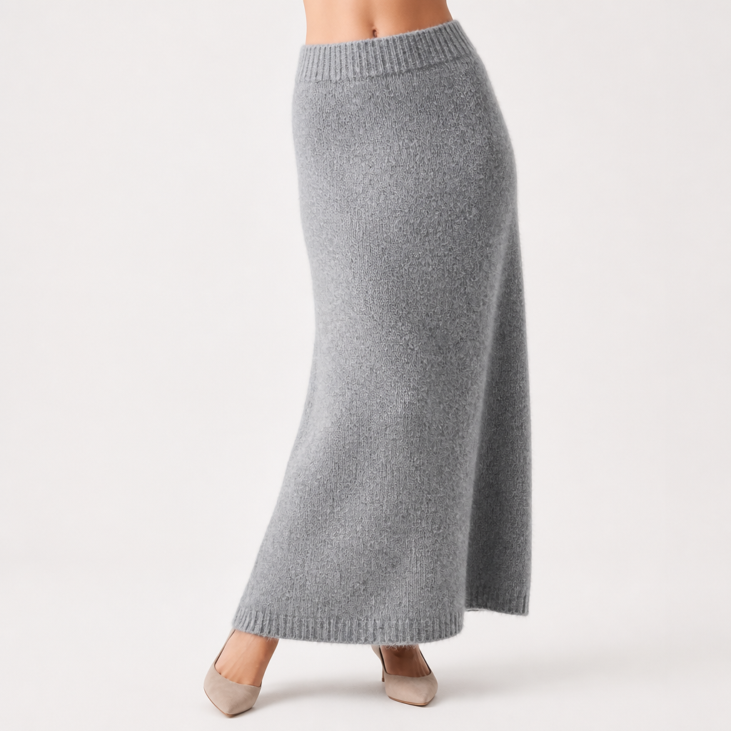 Reuben | Womens Knitted Two Piece Set Jumper Skirt V Neck Loungewear Set, Gray
