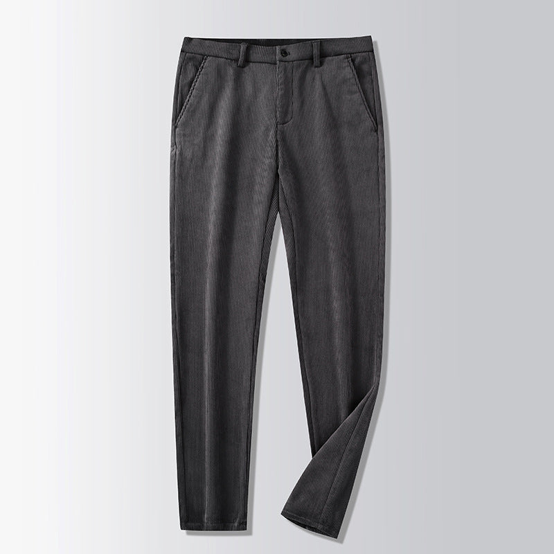 Rex | Mens Corduroy Straight Leg Trousers - Dark Grey