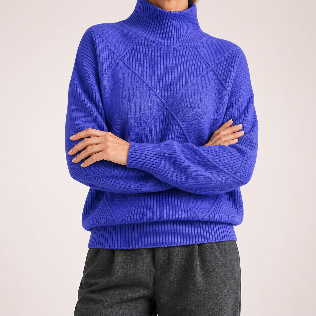 Rhea | Womens Turtleneck Knitted Jumper, Blue