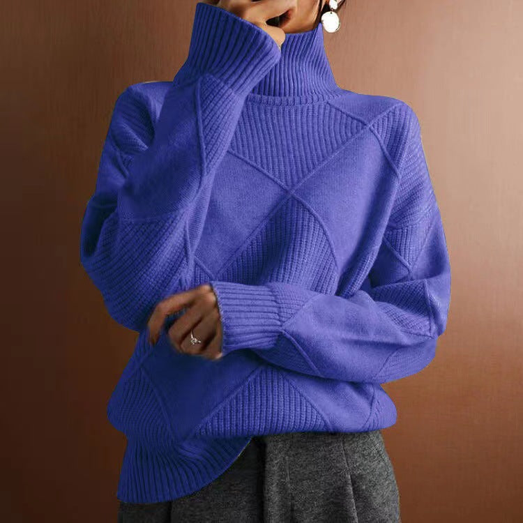 Rhea | Womens Turtleneck Knit Sweater, Blue