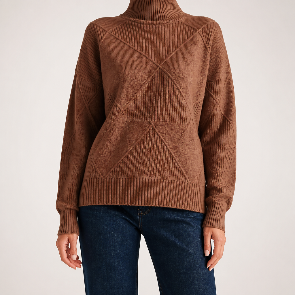 Rhea | Womens Turtleneck Knitted Jumper, Brown
