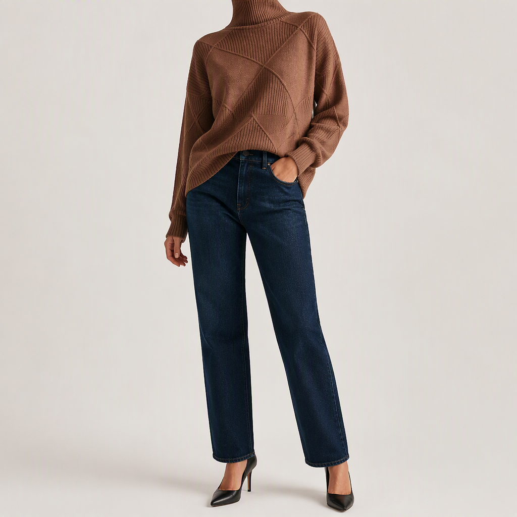 Rhea | Womens Turtleneck Knitted Jumper, Brown