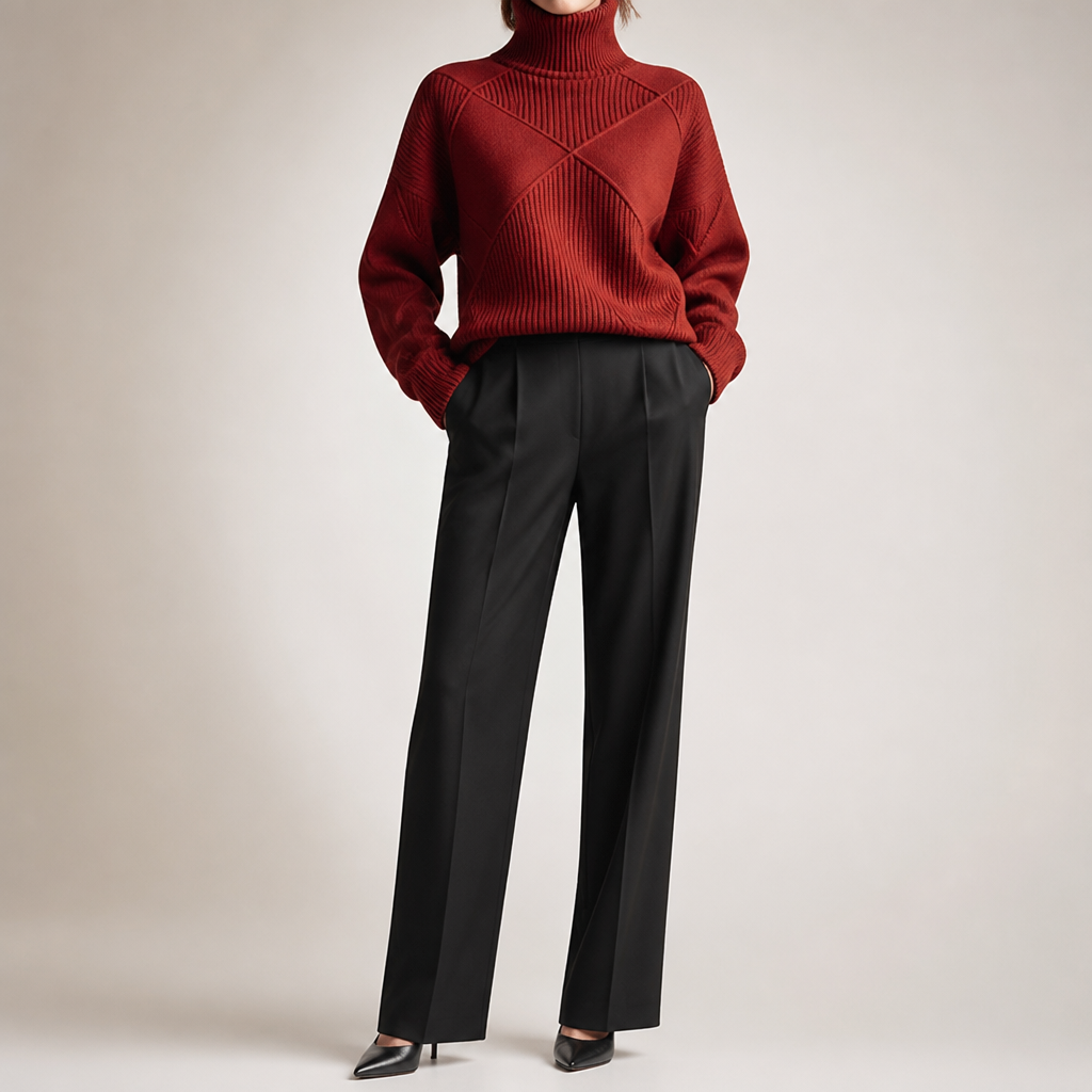 Rhea | Womens Turtleneck Knitted Jumper, Burgundy