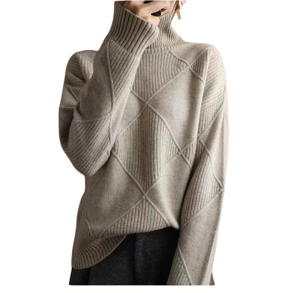 Rhea | Womens Turtleneck Knit Sweater, Card Grey