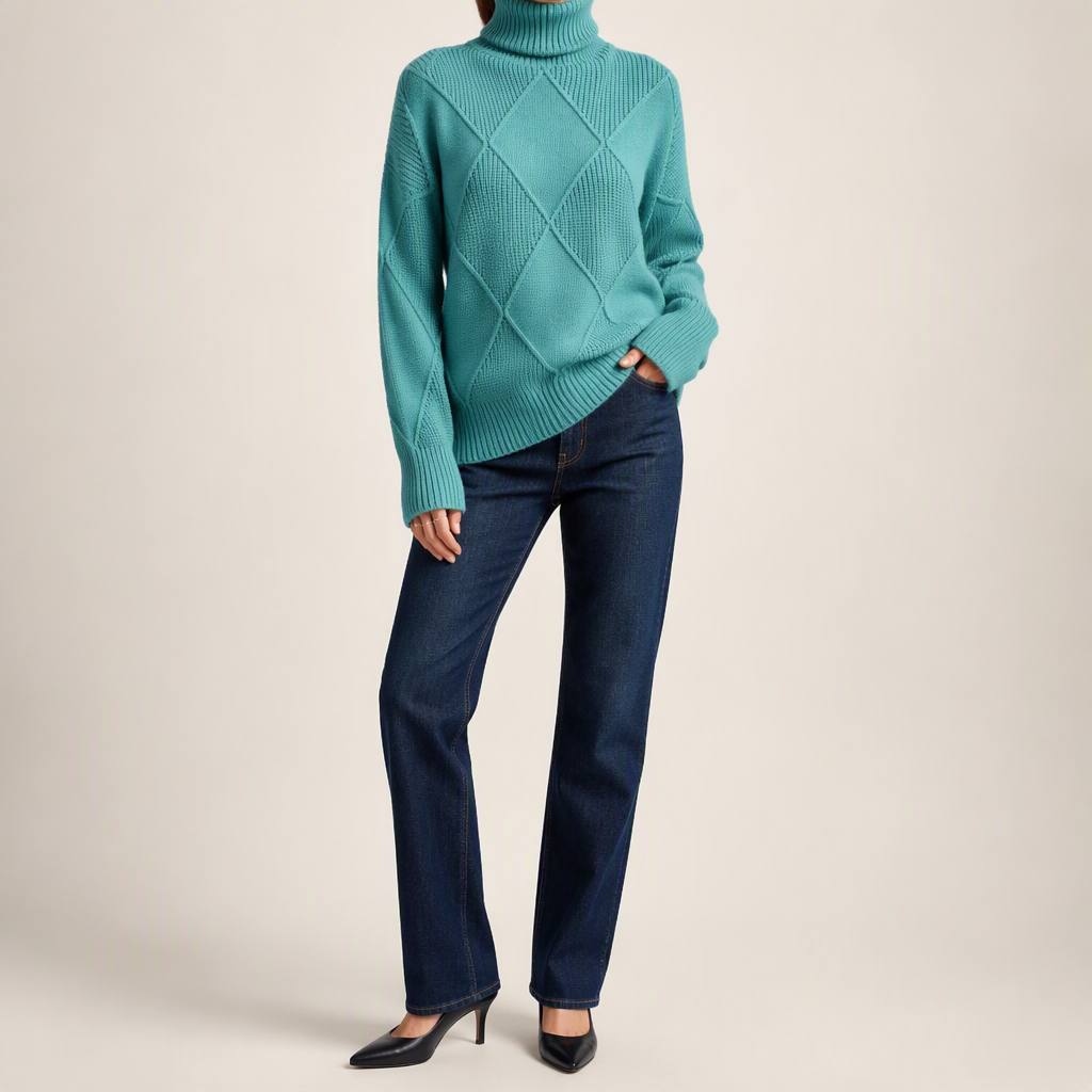 Rhea | Womens Turtleneck Knitted Jumper, Fresh Water Green