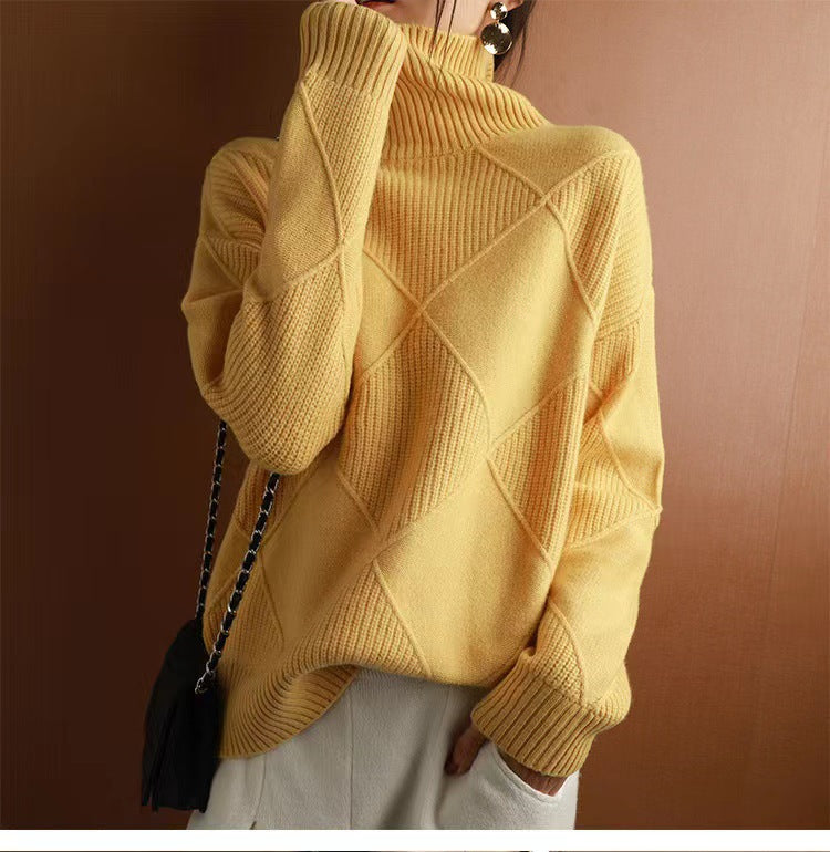 Rhea | Womens Turtleneck Knit Sweater, Golden Yellow