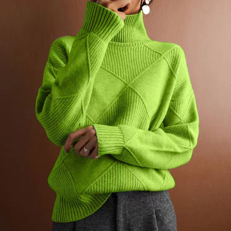 Rhea | Womens Turtleneck Knit Sweater, Grass Green
