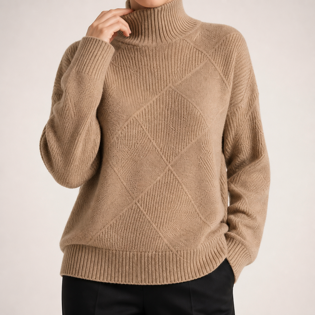 Rhea | Womens Turtleneck Knitted Jumper, Khaki