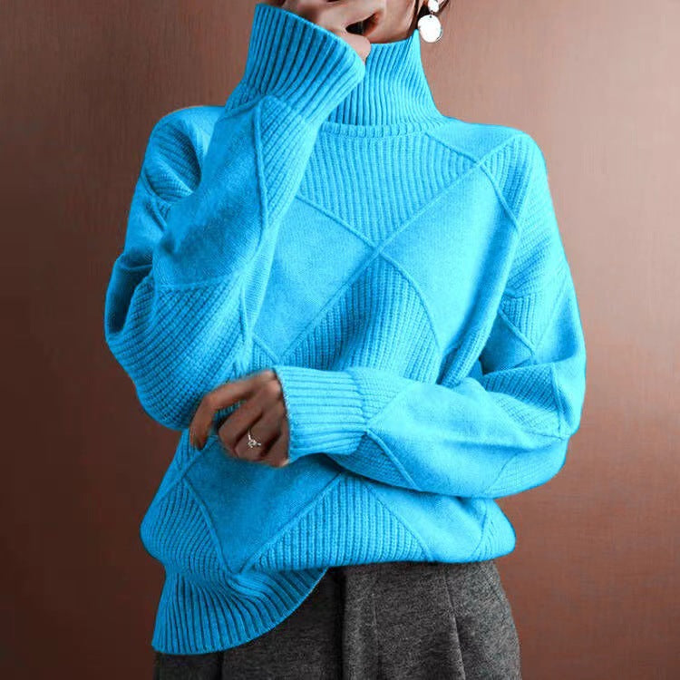 Rhea | Womens Turtleneck Knit Sweater, Lake Blue