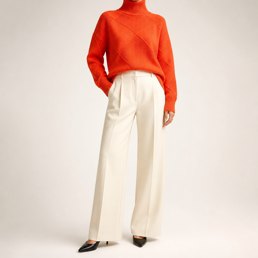 Rhea | Womens Turtleneck Knitted Jumper, Orange Red