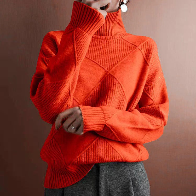 Rhea | Womens Turtleneck Knit Sweater, Orange Red