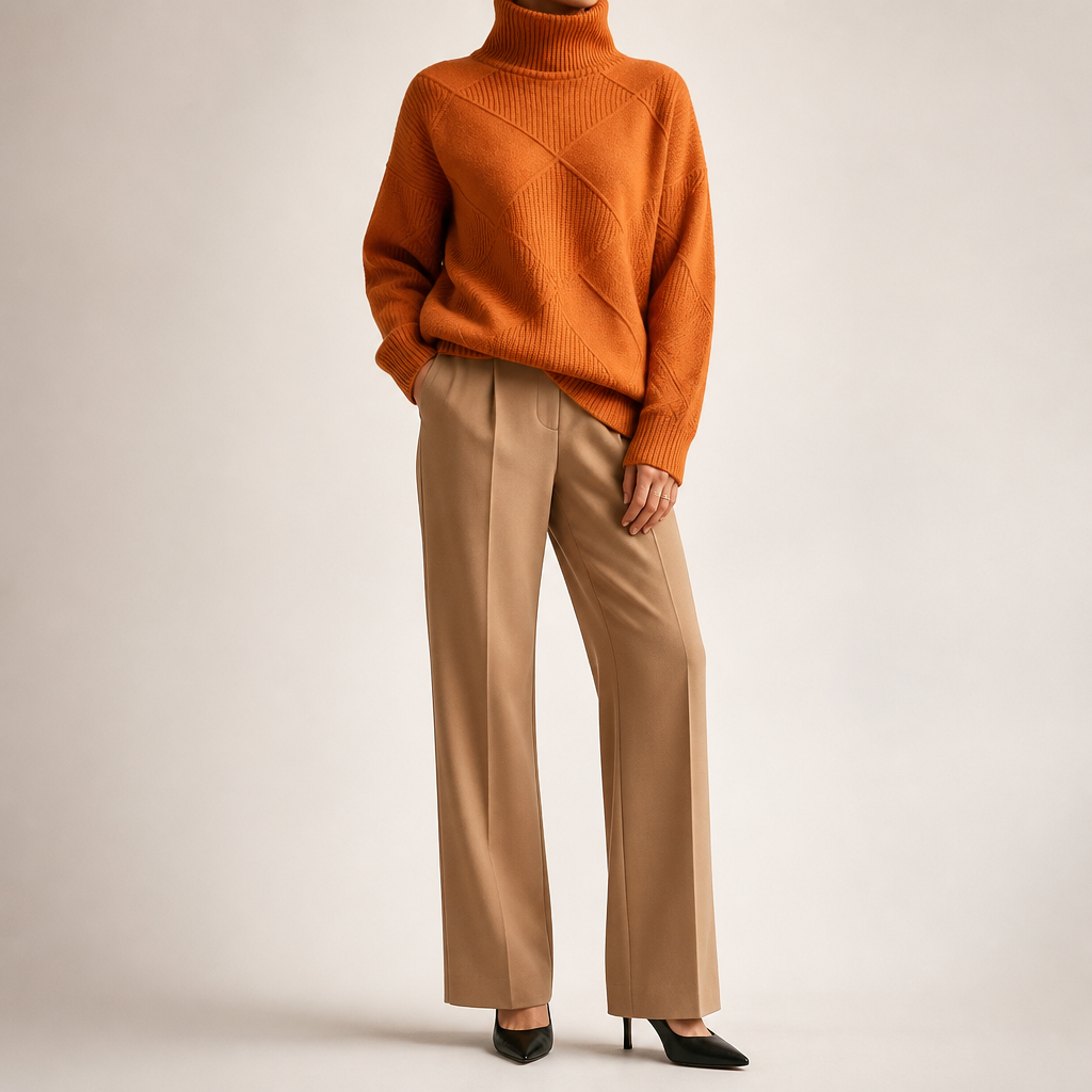 Rhea | Womens Turtleneck Knitted Jumper, Orange