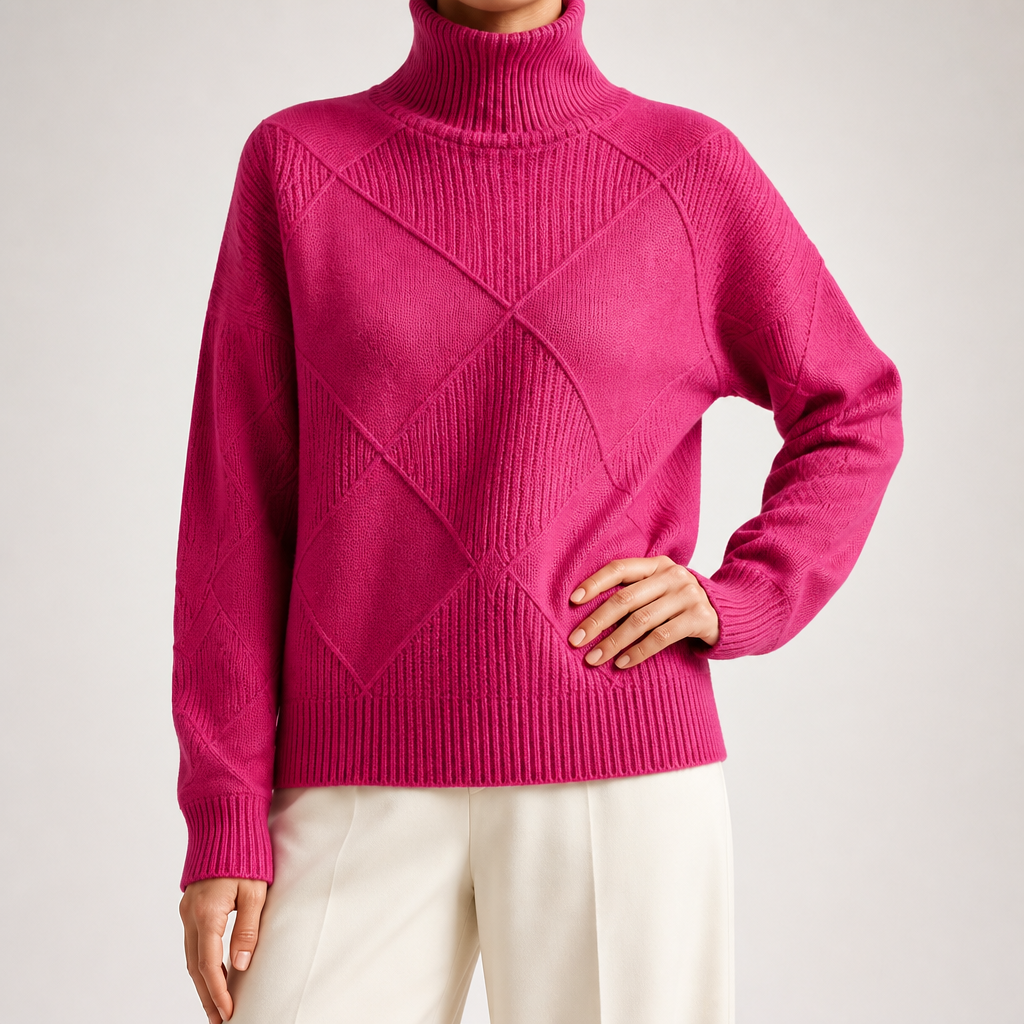 Rhea | Womens Turtleneck Knitted Jumper, Rose Red