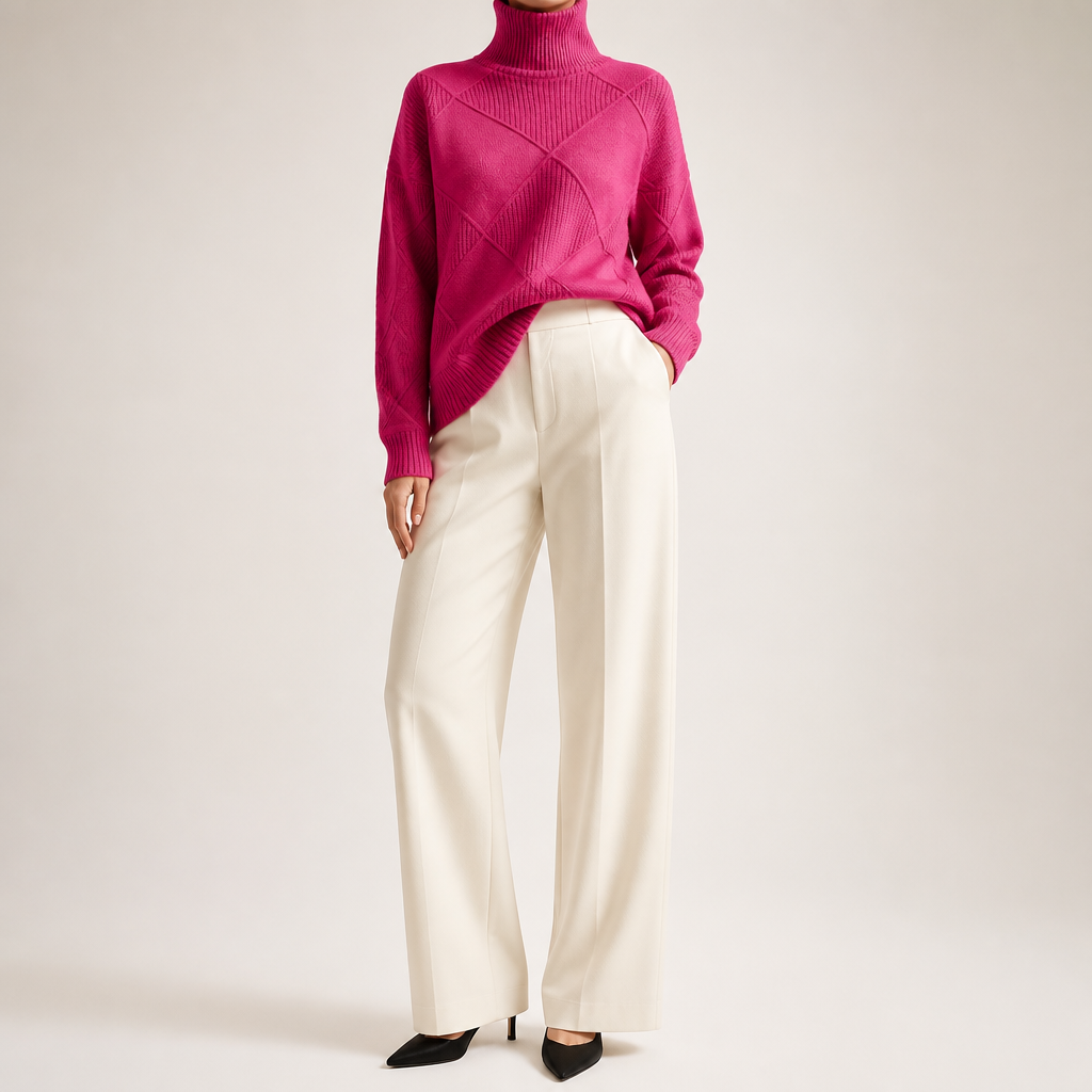 Rhea | Womens Turtleneck Knitted Jumper, Rose Red