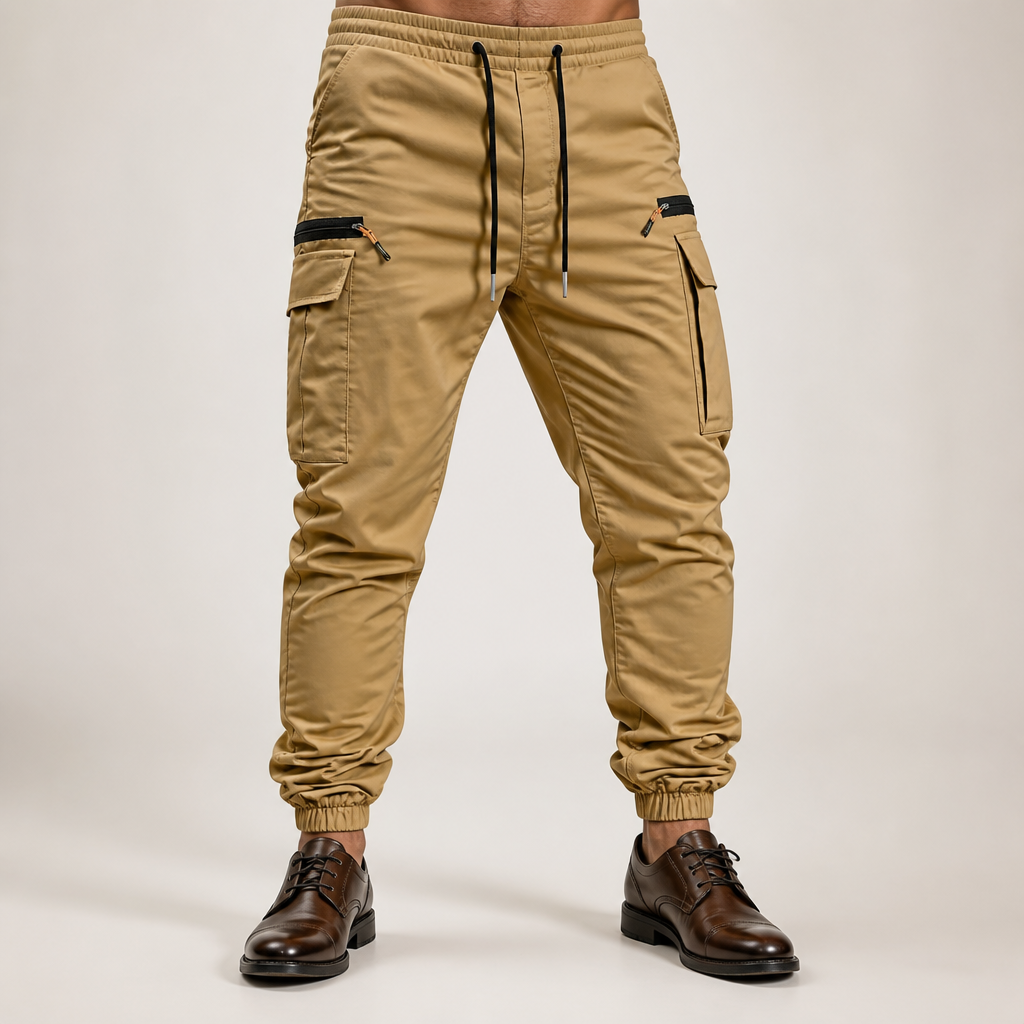 Rhett | Mens Slim Fit Pocket Cargo Work Trousers Pants, Khaki
