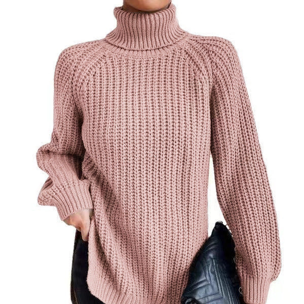 Rhiannon | Womens Raglan Sleeve Split Knitted Jumper Wedding Guest Long Dresses - Pink