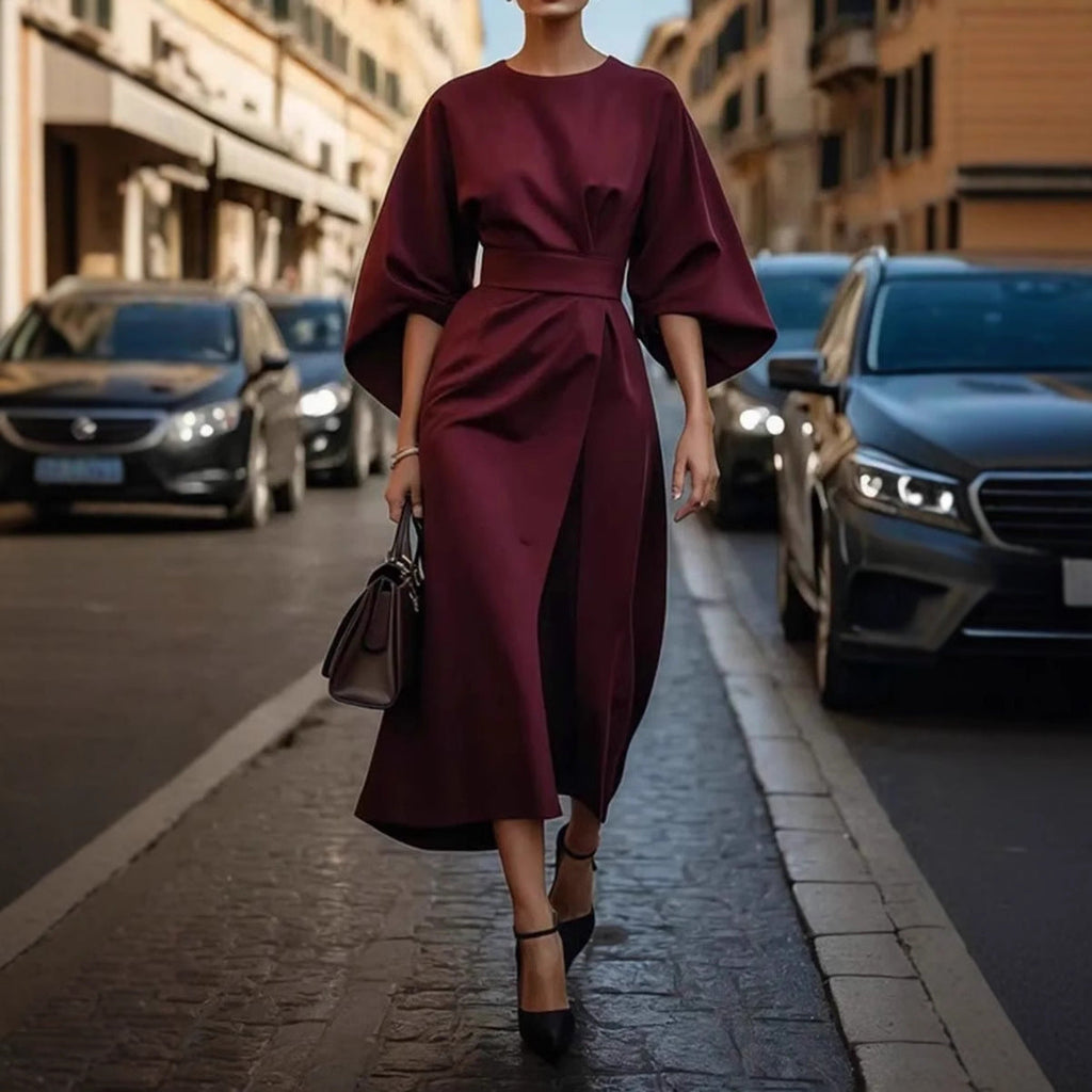 Rhoswen | Womens Batwing Sleeve Waist Cinching Maxi Wedding Guest Elegant Dresses - 4