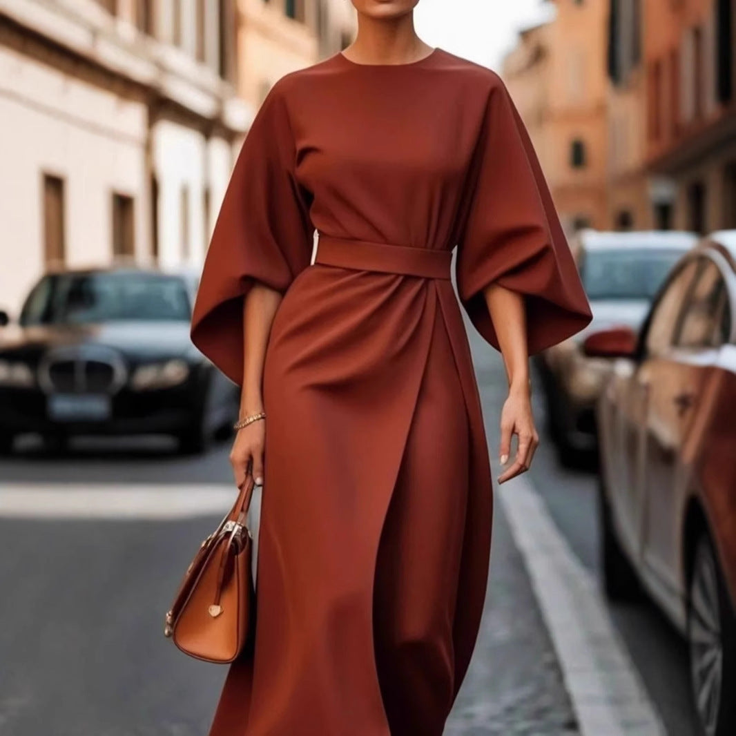 Rhoswen | Womens Batwing Sleeve Waist Cinching Maxi Wedding Guest Elegant Dresses - 6