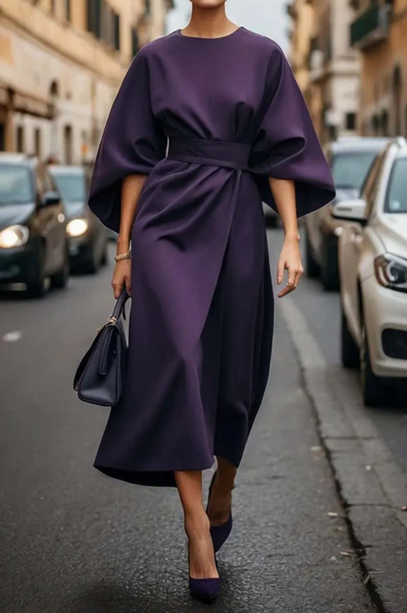 Rhoswen | Womens Batwing Sleeve Waist Cinching Maxi Wedding Guest Elegant Dresses - 7