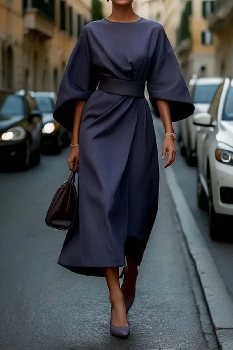 Rhoswen | Womens Batwing Sleeve Waist Cinching Maxi Wedding Guest Elegant Dresses - 9