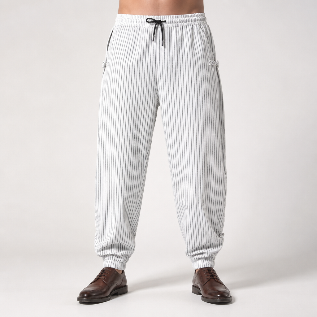 Roderick | Mens Linen Trousers Cotton Casual Tapered Trousers, White