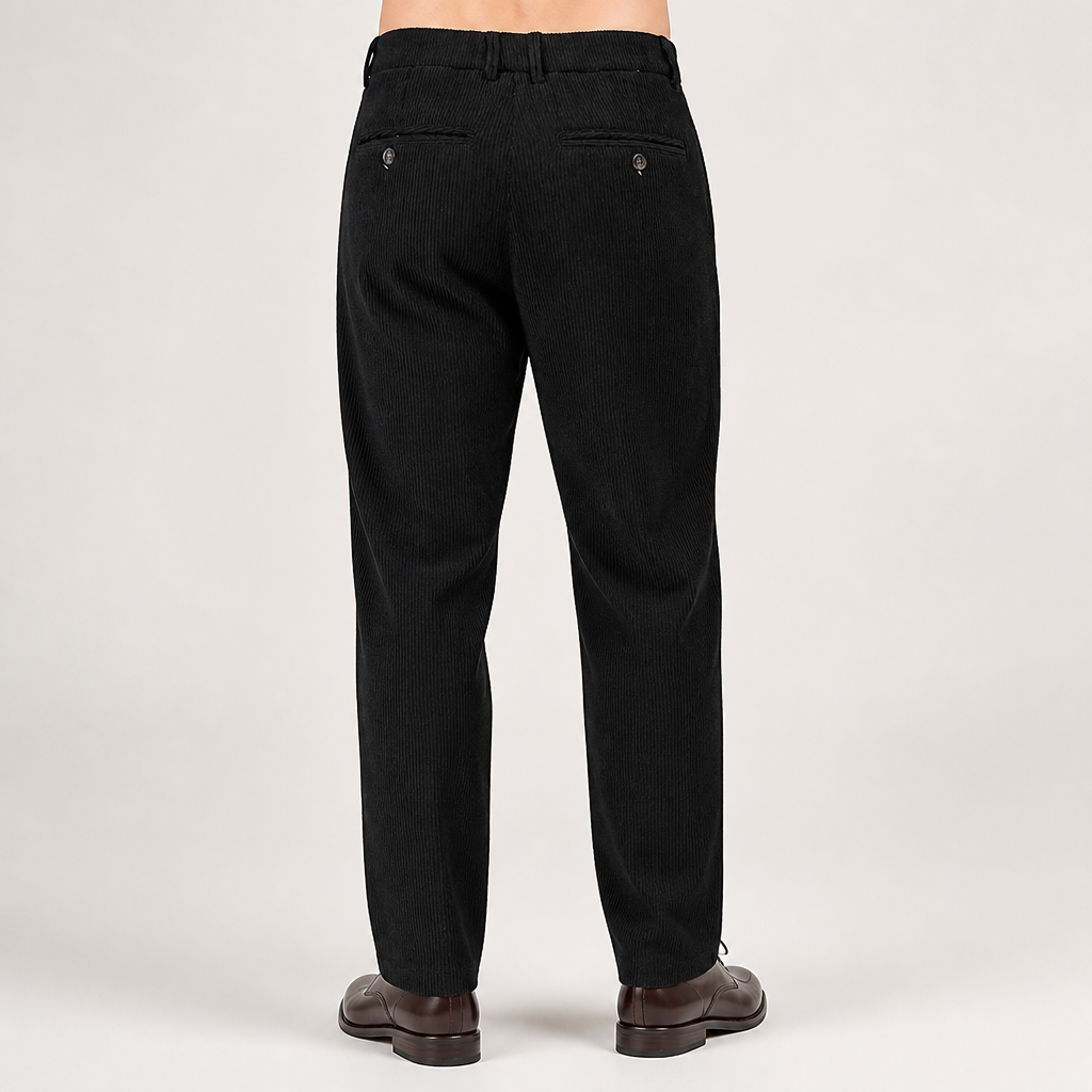 Roland | Mens Corduroy Trousers Business Casual Slim Straight Trousers, Black