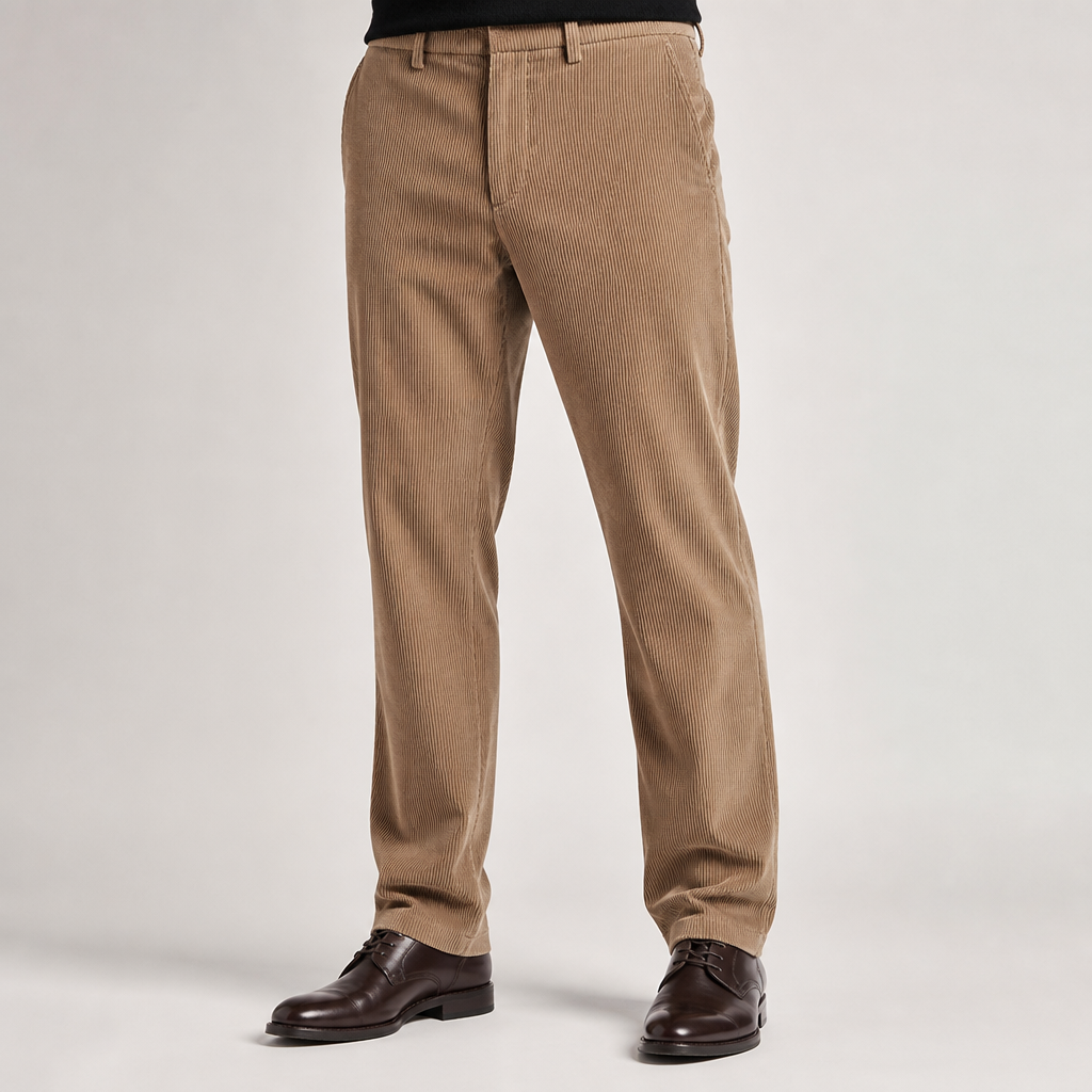 Roland | Mens Corduroy Trousers Business Casual Slim Straight Trousers, Khaki