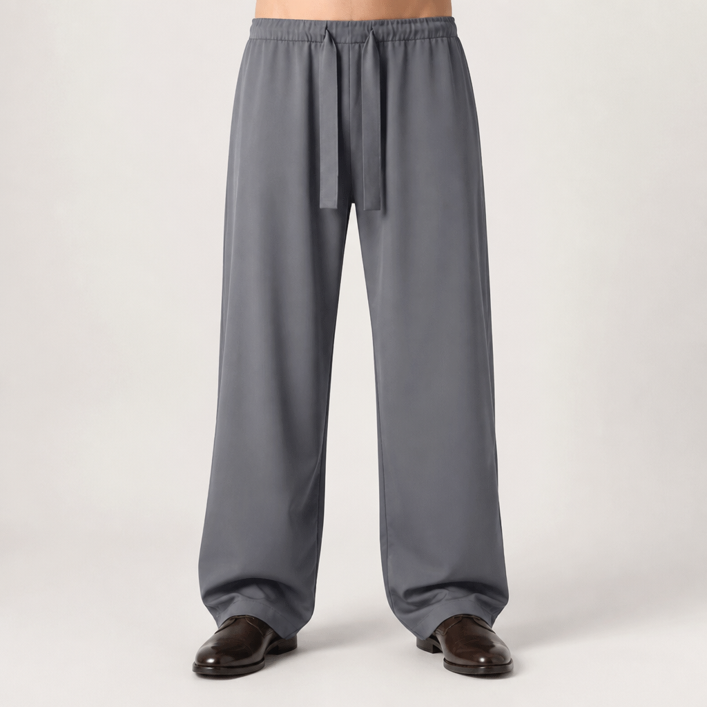 Romilly | Mens Wide Leg High Waisted Straight Leg Quick Dry Casual Trousers, Dark Grey