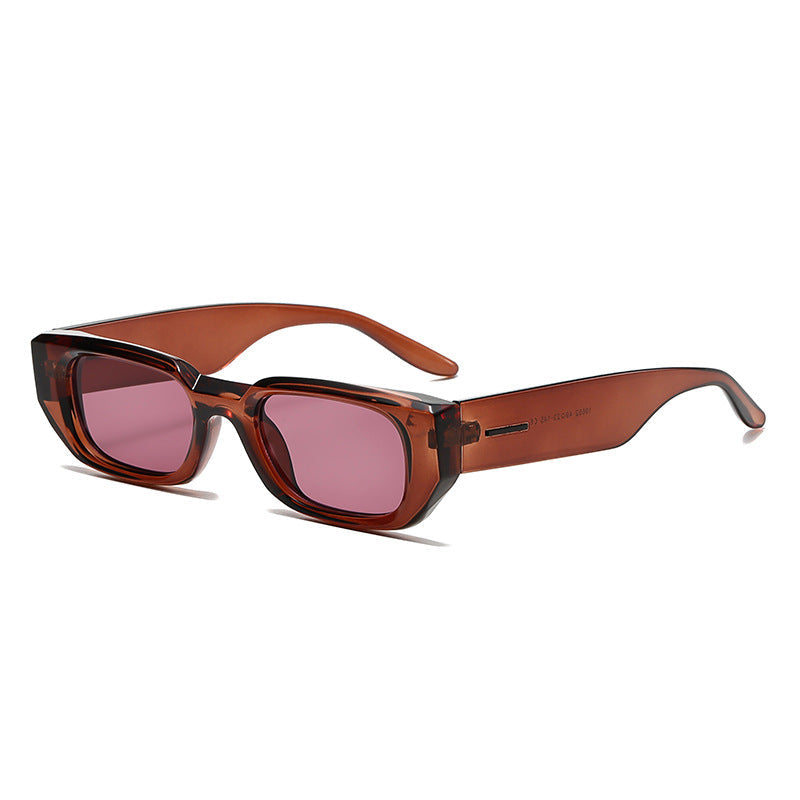 Romy | Womens Small Square Retro Sunglasses - Coffee / Pink Lens