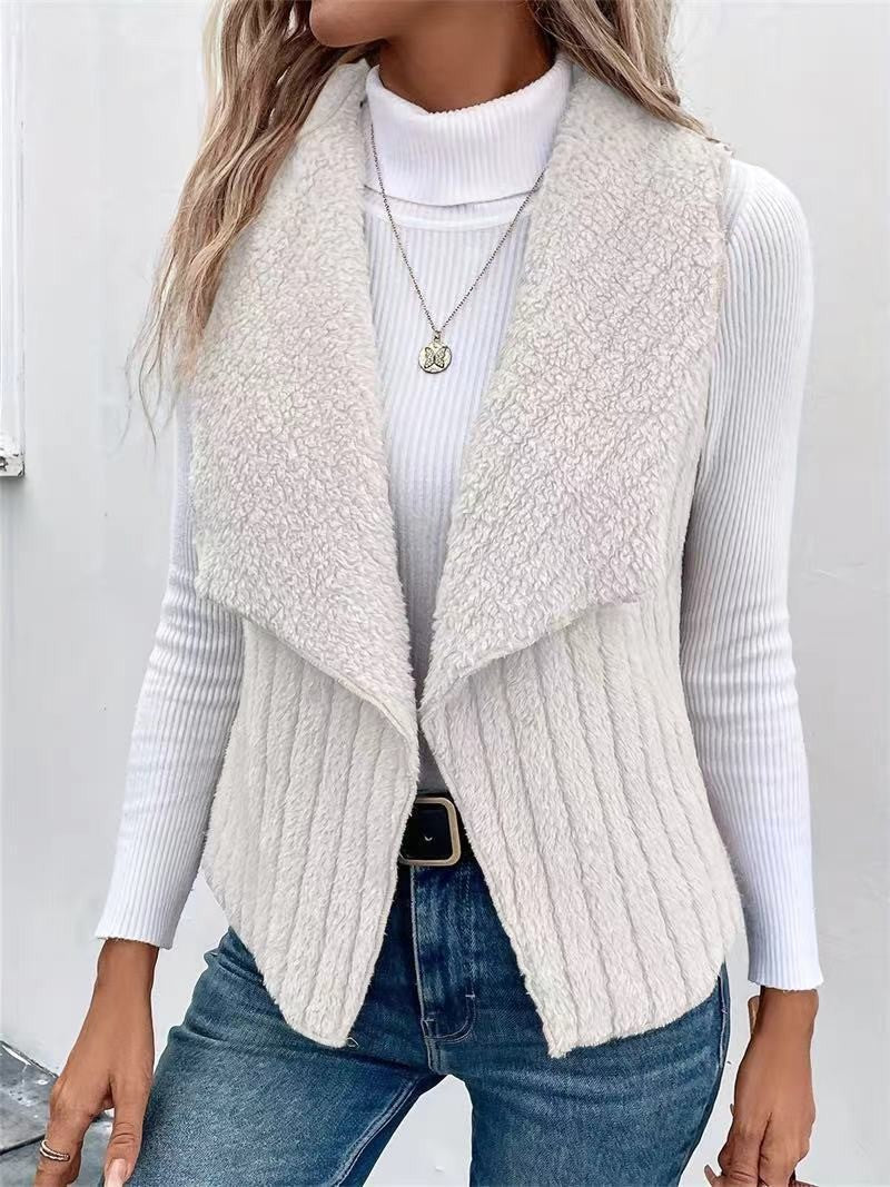 Rosa | Womens Fleece Sleeveless Vest Jacket, Off-White