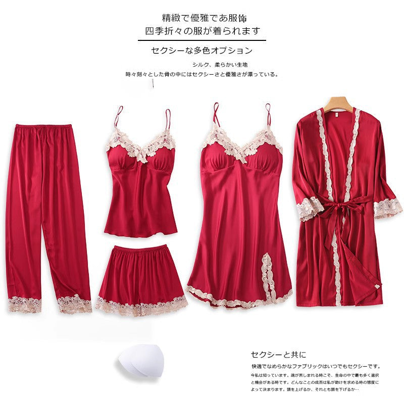 Rosalie | Womens Ice Silk Satin Pyjamas - 05 Set Burgundy