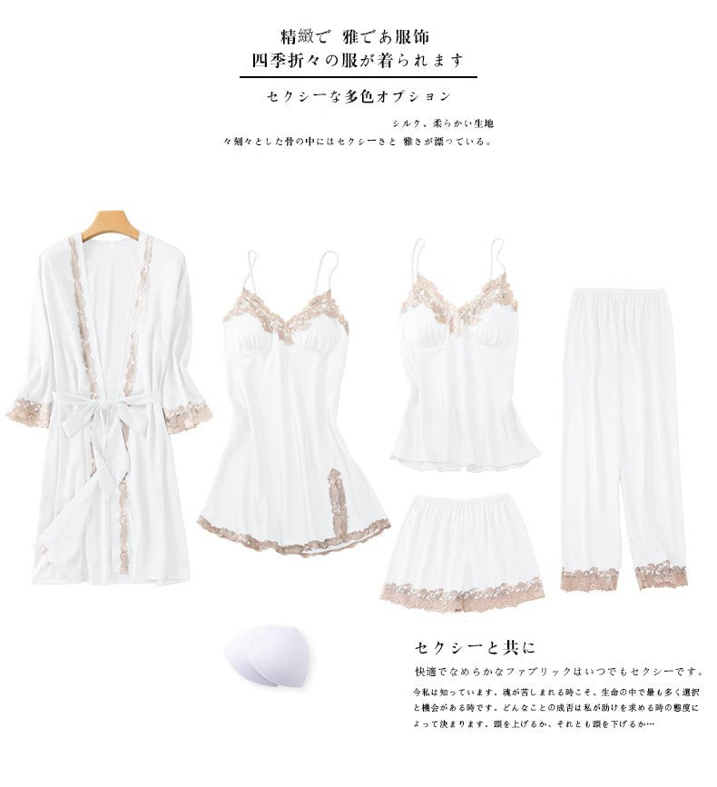 Rosalie | Womens Ice Silk Satin Pyjamas - 05 Set White
