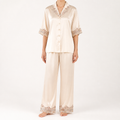 Rosalie | Womens Silk Satin Pyjamas Ice Cool Short Sleeve Loungewear, Champagne