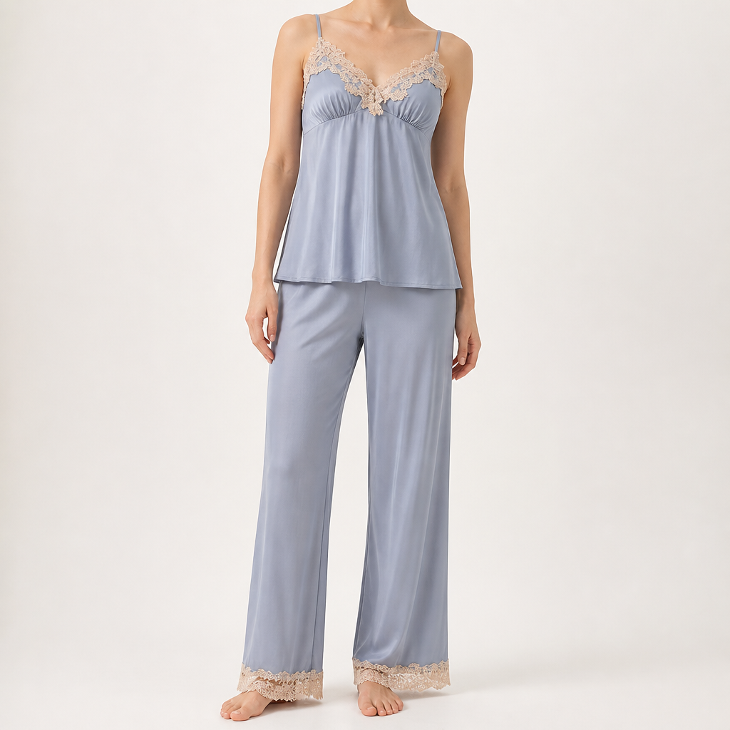 Rosalie | Womens Silk Satin Pyjamas Ice Cool Short Sleeve Loungewear, Grey