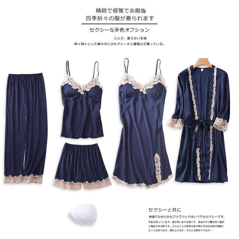 Rosalie | Womens Ice Silk Satin Pyjamas - Navy Blue