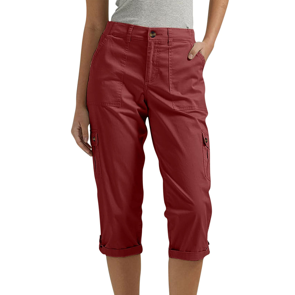 Rosalind | Womens Elastic Waist Pocket Cargo Pants Cropped Trousers - 5