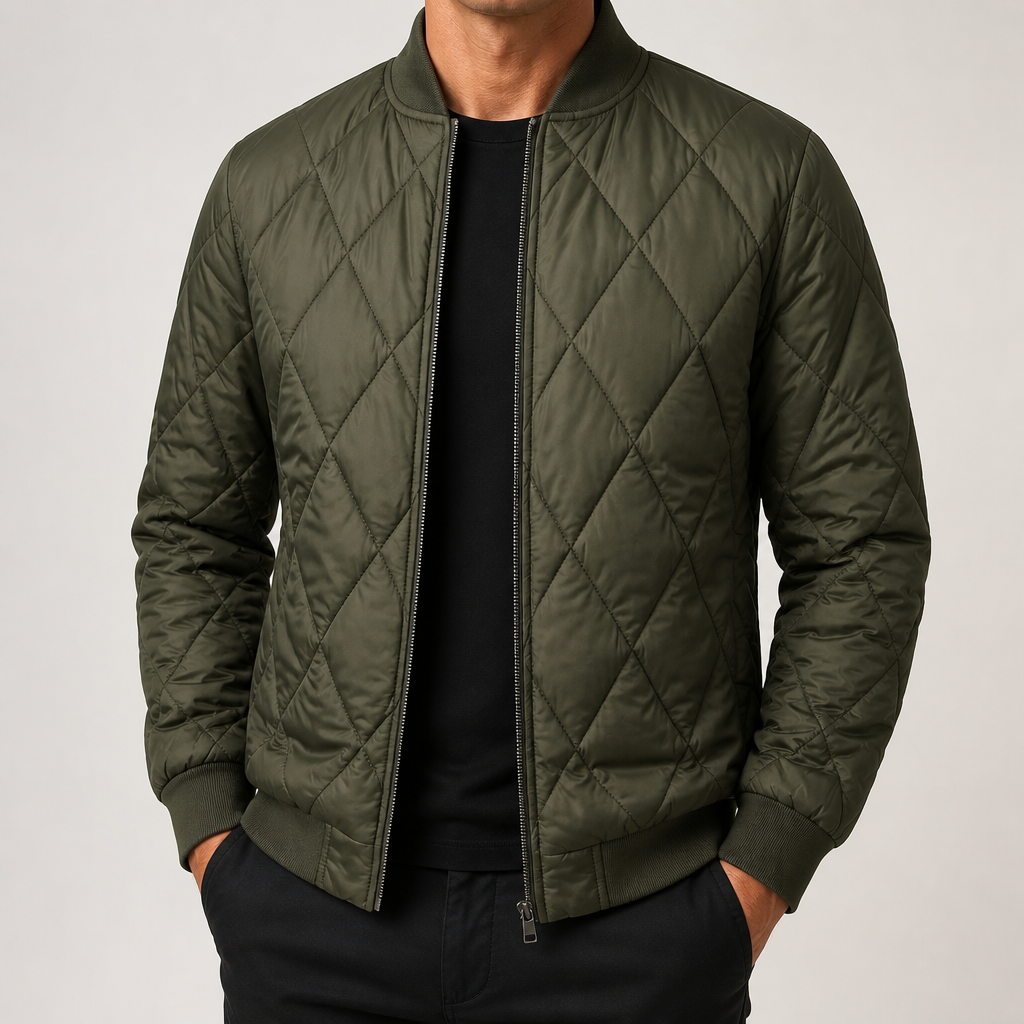 Roscoe | Mens Quilted Bomber Winter Black Jacket, Army Green
