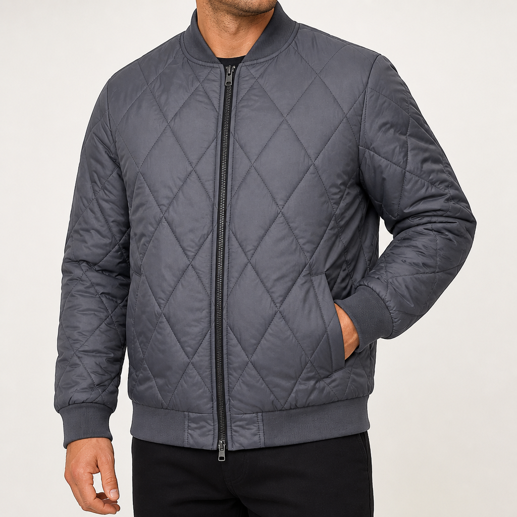 Roscoe | Mens Quilted Bomber Winter Black Jacket, Grey
