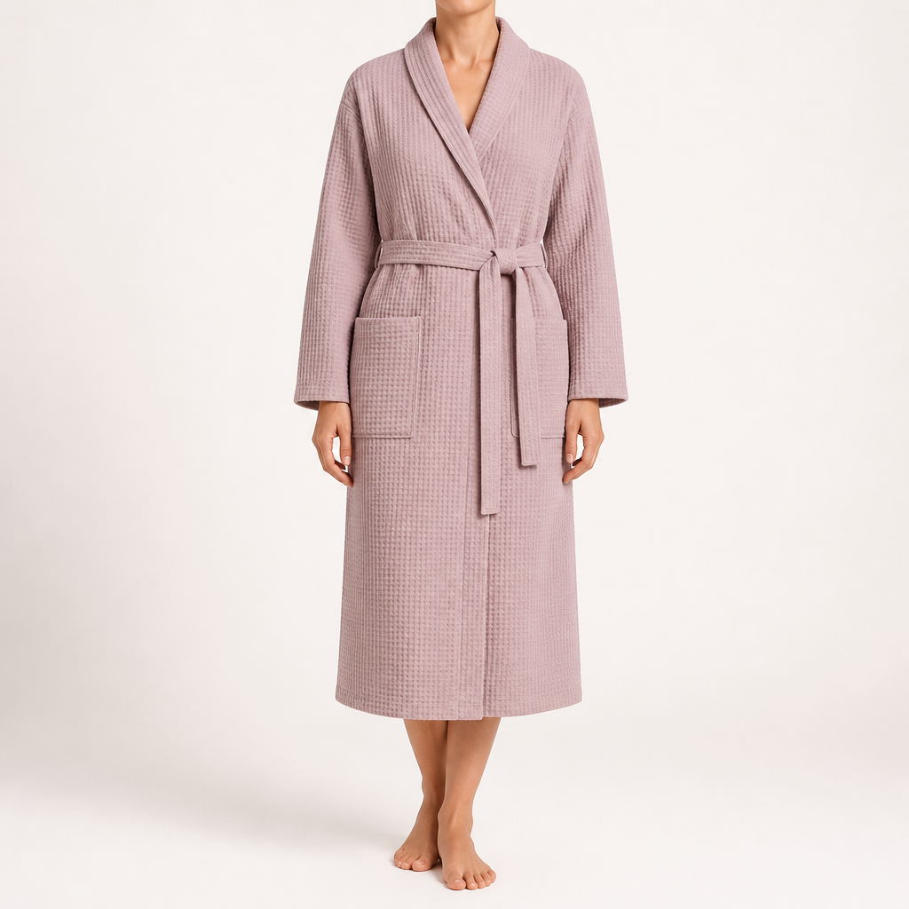 Rowan | Womens Dressing Gown Cotton Waffle Bathrobe Robe, Design 2