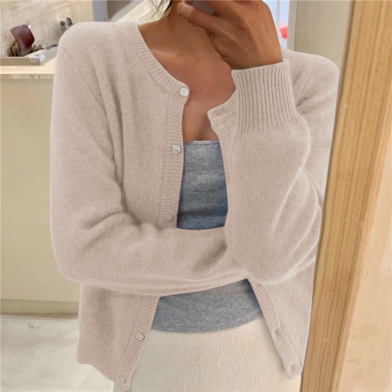 Rowena | Womens Knitted Cardigan Single Breasted Round Neck - 3