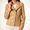 Roxane | Womens Leather Slim Fit Long Sleeve Jacket, Apricot