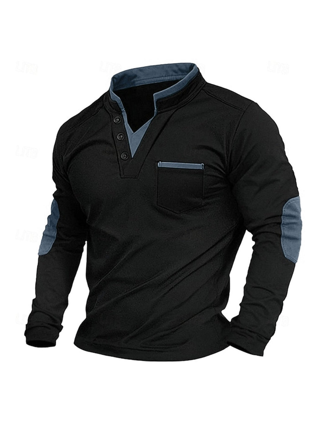 Rupert | Mens Stand Collar Colour Block Polo Long Sleeve Top - 4