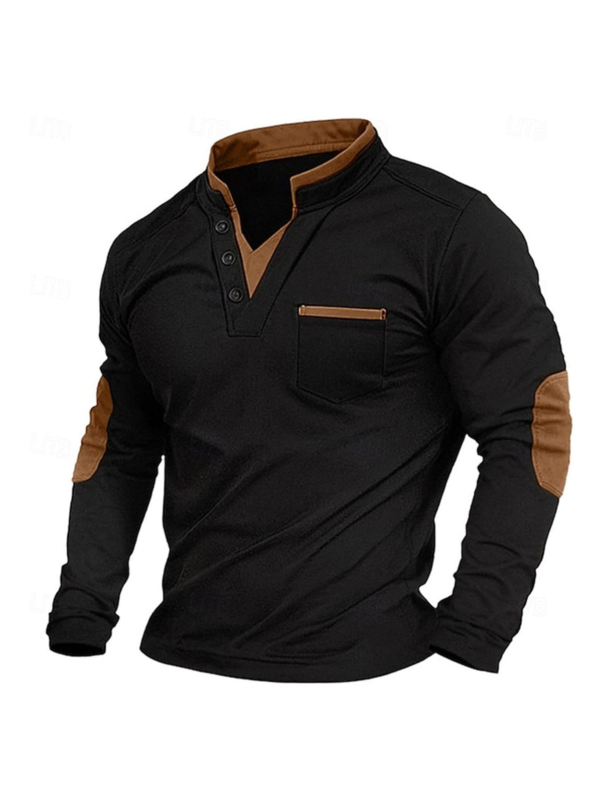 Rupert | Mens Stand Collar Colour Block Polo Long Sleeve Top - 6