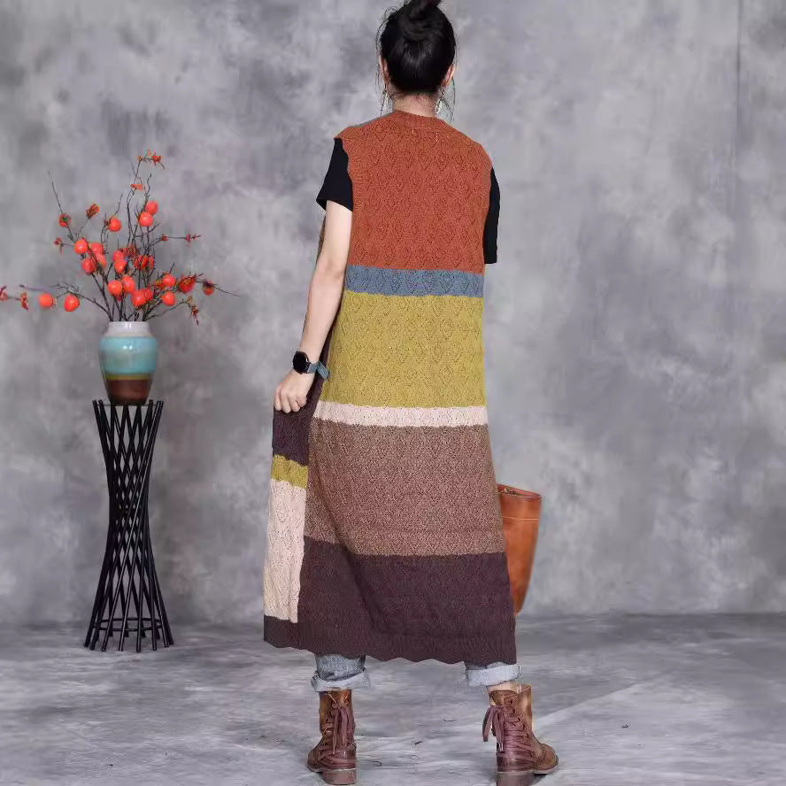 Sabine | Womens Colour Block Knit Longline Sleeveless Cardigan Vest - 4
